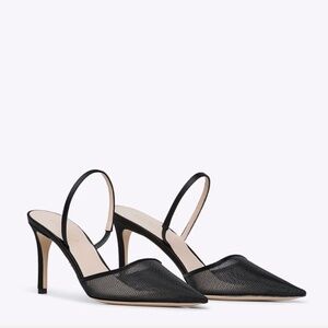 457. RODO Italy Assia 80 Black Mesh Pointed Toe Slingback Heel $660 NEW Sz 37